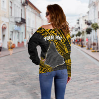 Cook Islands Tribal Personalised Off Shoulder Sweater Island Map - Manihiki Island LT7 - Polynesian Pride