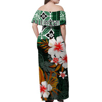 Hawaii Ukulele Off Shoulder Long Dress Green Style LT6 - Polynesian Pride
