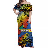 Vanuatu Tafea Off Shoulder Long Dress Hibiscus Mix Polynesian LT6 Long Dress Black - Polynesian Pride