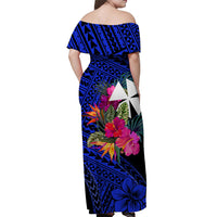 Wallis and Futuna Off Shoulder Long Dress Hibiscus Blue No.1 Color LT6 - Polynesian Pride