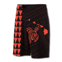 Hawaii Kakau Polynesian Turtle Map Board Shorts - Orange - Polynesian Pride
