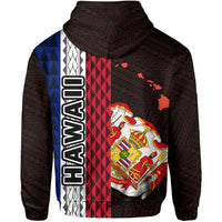 Polynesian Kakau Hawaii Flag Royal Coat of Arms Hawaii Zip Hoodie Orange - Polynesian Pride