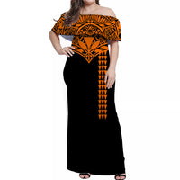 Hawaii Polynesian Tribal Off Shoulder Dress Orange - LT12 Women Orange - Polynesian Pride