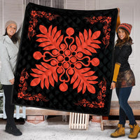 Hawaiian Quilt Maui Plant And Hibiscus Premium Quilt - Orange Black - AH - Polynesian Pride