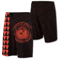 Hawaii Kakau Polynesian Coat Of Arms Board Shorts - Orange Men Orange - Polynesian Pride