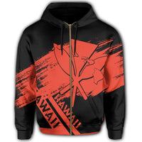 Hawaiian Map Kanaka Identifier Hoodie Zip Orange Brusch Style - Polynesian Pride