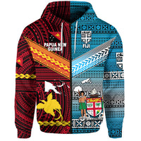 Custom Papua New Guinea Fiji Zip Hoodie Polynesian Tapa Together Bright Color, Custom Text and Number LT8 - Polynesian Pride