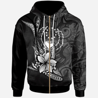 Pohnpei Custom Zip Hoodie Fish With Plumeria Flowers Style Unisex Black - Polynesian Pride