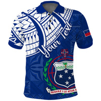 Custom Samoa Siapo Polo Shirt Sporty Mix Barkcloth Panel LT13 Adult Blue - Polynesian Pride