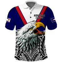 American Samoa Polo Shirt Bald Eagle Mix Polynesian LT13 Adult Blue - Polynesian Pride