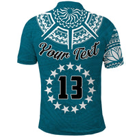 (Custom Text and Number) Cook Islands Tatau Polo Shirt Symbolize Passion Stars Version Blue LT13 - Polynesian Pride