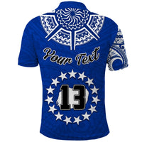 (Custom Text and Number) Rarotonga Cook Islands Polo Shirt Turtle and Map Style Blue LT13 - Polynesian Pride