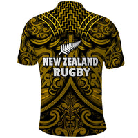 New Zealand Silver Fern Rugby Polo Shirt All Black Gold NZ Maori Pattern LT13 - Polynesian Pride