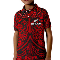 (Custom Text and Number) New Zealand Silver Fern Rugby Polo Shirt All Black Red NZ Maori Pattern LT13 - Polynesian Pride