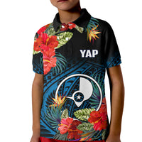Yap State Polo Shirt FSM Hibiscus Flowers Mix Polynesian LT14 - Polynesian Pride
