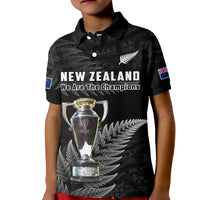 New Zealand 2022 Rugby Polo Shirt KID Black Fern Proud Champions RWC LT14 Kid Black - Polynesian Pride
