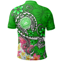 American Samoa Polynesian Polo Shirt Turtle Plumeria (Green) - Polynesian Pride