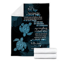 Hawaii Turtle Premium Blanket Hibiscus To My Wife Blue AH - Polynesian Pride