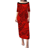 (Custom Personalised) Hawaii Puletasi Dress Polynesian Tribal Art Ver.02 LT14 Long Dress Red - Polynesian Pride