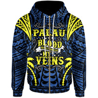 Palau Zip up Hoodie Blood Runs Through My Veins Style Flag Unisex Blue - Polynesian Pride