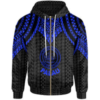 Palau Zip up Hoodie Polynesian Armor Style Blue Unisex Blue - Polynesian Pride