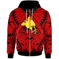 Papua New Guinea Zip Hoodie Classic Vignette Style Unisex Red - Polynesian Pride