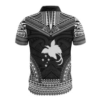 Papua New Guinea Custom Polo Shirt Papua New Guinea Coat Of Arms Polynesian Chief Tattoo Black Version - Polynesian Pride
