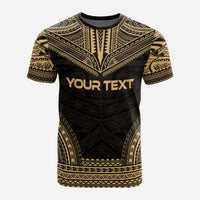 Papua New Guinea Custom T Shirt Papua New Guinea Coat Of Arms Polynesian Chief Tattoo Gold Black Version - Polynesian Pride