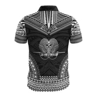 Papua New Guinea Custom Polo Shirt Papua New Guinea Coat Of Arms Polynesian Chief Tattoo Black Version - Polynesian Pride