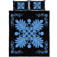 Hawaiian Quilt Maui Plant And Hibiscus Pattern Quilt Bed Set - Pastel Black - AH Pastel - Polynesian Pride