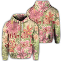 Hawaii Tropical Hibiscus Plumeria Zip Hoodie Unisex Art - Polynesian Pride