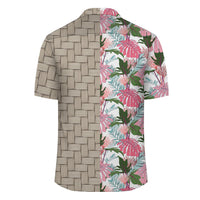 Pink Monstera And Green Tropical Leaves White Lauhala Moiety Hawaiian Shirt - Polynesian Pride