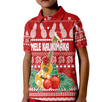 Hawaii Christmas Polo Shirt KID Mele Kalikimaka - Ukulele LT7 Kid Red - Polynesian Pride