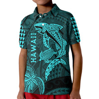 Hawaii Polo Shirt Shark and Turtle Mix Kakau Turquoise LT9 - Polynesian Pride