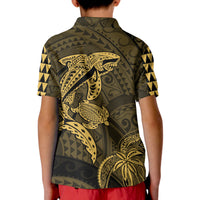 Hawaii Polo Shirt Shark and Turtle Mix Kakau Gold LT9 - Polynesian Pride