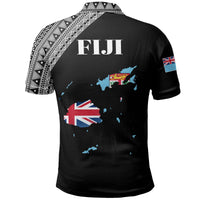 Fiji Polo Shirt Viti Flag Map Style Black 01 A5 - Polynesian Pride