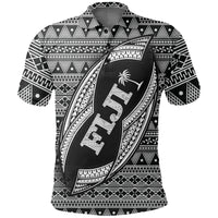 Fiji Polynesian Polo Shirt Tapa Pattern Rugby Ball Unisex Black - Polynesian Pride