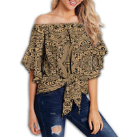 Polynesian Culture Gold Hawaii Women's Off Shoulder Wrap Waist Top Gold Female - Polynesian Pride