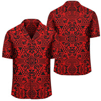 Polynesian Kakau Turtle Red Hawaiian Shirt Unisex Black - Polynesian Pride