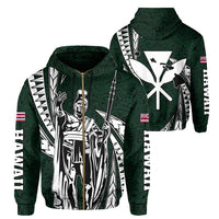 Polynesian King Culture Green Hoodie (Zip up) Mega Style Unisex Black - Polynesian Pride