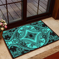 Polynesian Plumeria Mix Turquoise Black Hawaii Door Mat - Polynesian Pride
