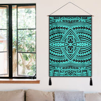 Polynesian Seamless Turquoise Hanging Poster - AH Hanging Poster 50 x 75 cm Cotton And Linen - Polynesian Pride