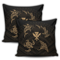 Polynesian Turtle Hammerhead Shark Ray Kanaka Hawaii Pillow Covers Circle Gold - AH - Polynesian Pride