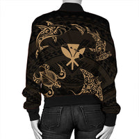 Polynesian Turtle Hammerhead Shark Ray Kanaka Hawaii Bomber Jacket Circle Gold - AH - Polynesian Pride