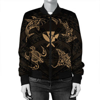 Polynesian Turtle Hammerhead Shark Ray Kanaka Hawaii Bomber Jacket Circle Gold - AH - Polynesian Pride