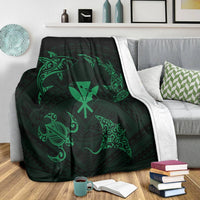 Polynesian Turtle Hammerhead Shark Ray Kanaka Hawaii Premium Blankets Circle Green - AH - Polynesian Pride