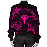 Polynesian Turtle Hammerhead Shark Ray Kanaka Hawaii Bomber Jacket Circle Pink - AH - Polynesian Pride