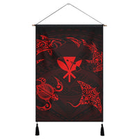 Polynesian Turtle Hammerhead Shark Ray Kanaka Hawaii Hanging Poster Circle Red - AH Hanging Poster Cotton And Linen - Polynesian Pride