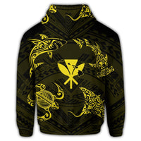 Polynesian Turtle Hammerhead Shark Ray Kanaka Hawaii Zip Hoodie Circle Yellow - Polynesian Pride