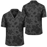 Polynesian Turtle Palm And Sea Pebbles Gray Hawaiian Shirt Unisex Black - Polynesian Pride